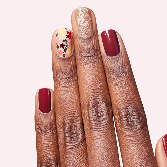 Dashing Diva Gloss Nail Strips - Fallen Leaves - UV Free, Chip Resistant, Long Lasting Gel Nail Stickers - 3-Piece Manicure Set - Contains 32 Wraps, 1 Prep Pad, 1 File