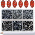 Bymitel Hotfix Crystal Rhinestones Round Gems for Crafts,Mixed 6 Sizes with Wax Pencil Kit, Jet Hematite 1.3-3.2mm(SS3-SS12/8000pcs)