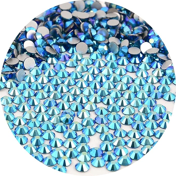 NCB Nancybeads 3000pcs Flatback Round Glass Nail Art Rhinestones Crystal for DIY Making Accessories Shoes, Clothes, Face Art, Bags, Manicure (Blue Zircon AB, SS5 3000pcs)