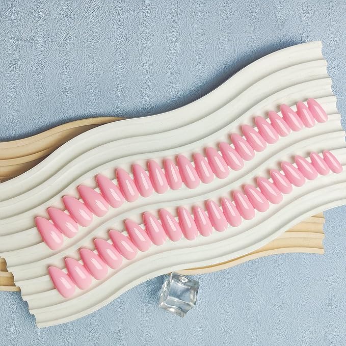 Baby Pink Press on Nails Almond Shaped 48Pcs Neutral Thick Fake Nails for Women, Medium Almond Nails Press on Reusable Acrylic Nails Glue on Medium Length Stiletto False Nails Gel Artificial Nails