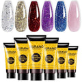 BURANO Poly Extension Gel Nail Kit, 6 Colors Nail Poly Nails Builder Gel Set for Beginner & Professional Using, DIY Starter Kit Nail Art Gift (Glittery)