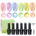 Beetles Sugar Meadow Cat Eye Gel Nail Polish Set - 6 Colors Easter Cat Eye Pastel Gel Polish Kit Glitter Pink Purple Green Blue Orange Peach Yellow Magnetic Soak Off UV Manicure Spring Gift for Women