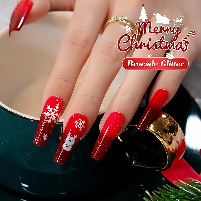 YTD Likomey Color Changing Gel Nail Polish 2 Pcs Set,15ml Red to Burgundy Red Pure Color and Brocade Glitter Kit,Thermal Ombre Change Colors Salon Manicure UV Nail Varnish,WB2-2