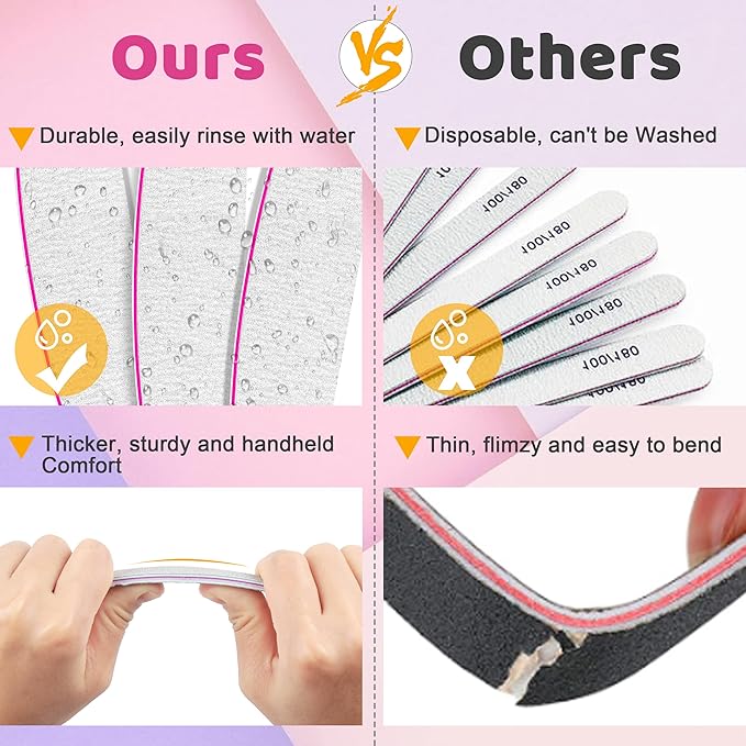 Professional Nail Files, Emery Board Nail File for Natural Nails 100/180/240 Grit Nail Files for Acrylic Nails 12pcs Fine Grit Nail File Manicure Tools Coarse Fingernail Files (180/240 Grit)