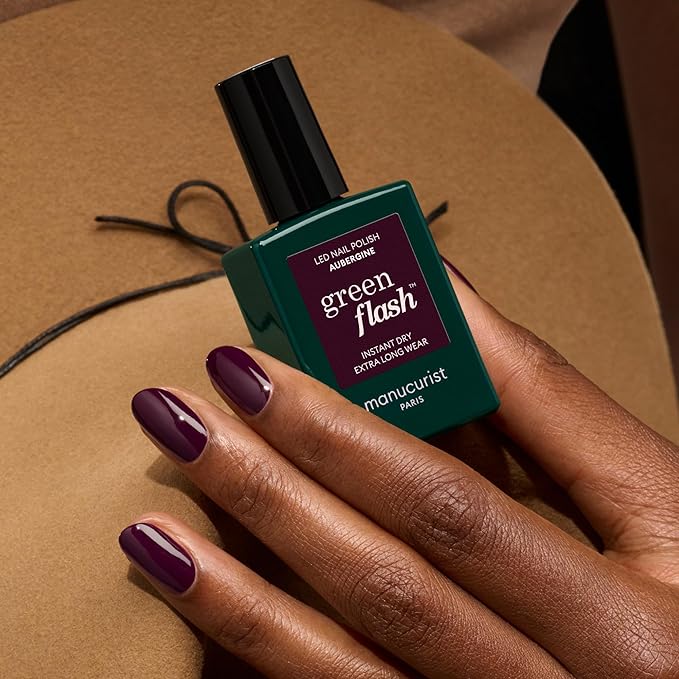 Manucurist Green Flash LED Aubergine Dark Purple Gel Nail Polish - Vegan, 12-Free, Plant-Based - Strengthens and Protects the Nail - Gel Polish - Made in France - 0.5 fl oz