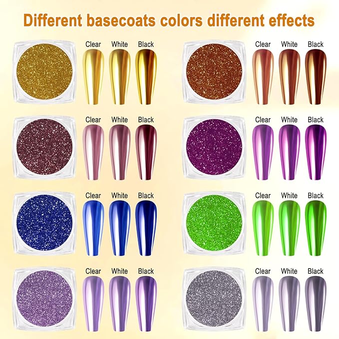 SIUSIO 16 Jars Chrome Nail Powder Nail Art Glitter Decoration Metallic Mirror Effect Holographic Aurora Chameleon Pigment Powder Kit 0.35g/Jar Pearl for Resin Craft & Nail Art
