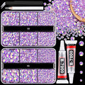 Resin Jelly Rhinestones for Crafting with B7000 Jewelry Glue, 2 Boxes Light Purple AB Flatback Crystals with 2Pcs 10ml Glue, Bedazzling Non Hotfix Gems for DIY Tumblers Clothing Shoes Manicure