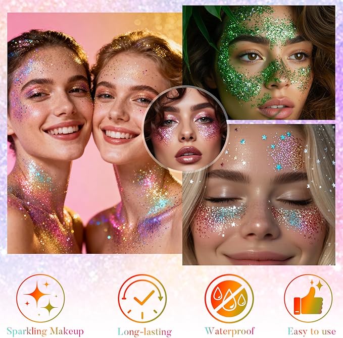 Red Face and Body Glitter Stick for Sparkling Makeup, Hair Glitter Accessories for Women, Highlighting Stick for Fairy Dust Makeup, Cheerful Face Glitter for Festive Parties and Carnivals