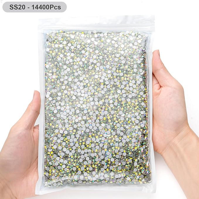 Flatback Rhinestones Bulk, 14400PCS Crystal AB Rhinestones for Clothes DIY Decoration Crafts, Crystal AB, SS20, 4.6-4.8mm