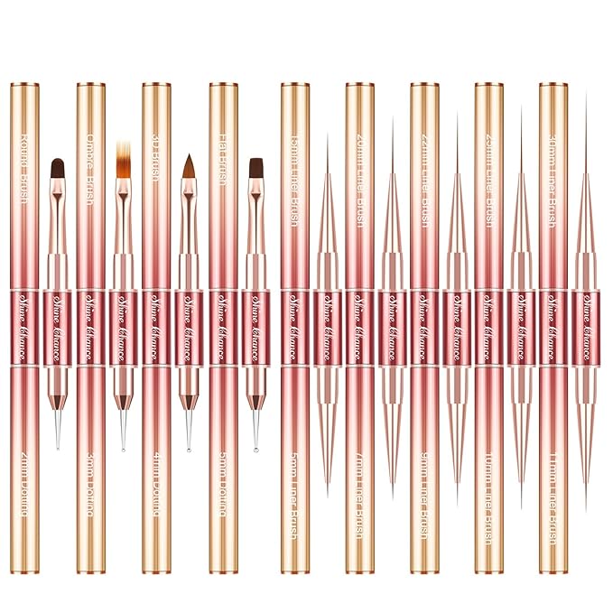 9Pcs Nail Art Brushes Set, Professional Double-Ended Acrylic Liner Detail Brushes for Gel Polish Art Nail, 3D Art Nail Dotting Brush Pen for Manicure DIY Home Salon, Red
