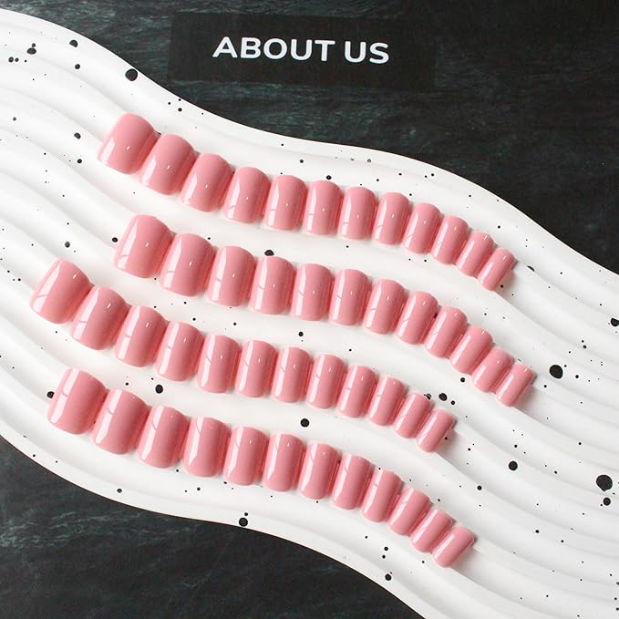 Rose Pink Press on Nails Short Square, Natural Short Gel Nails Glue on Acrylic Nails Press ons, 48Pcs Thick Reusable Fake Nails for Women, Short Coffin Artificial Nails New Solid Color Square Nails