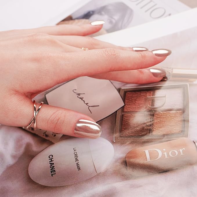 DANNI & TONI Semi Cured Gel Nail Strips Champagne Gold (Golden Veil) Mirror Gel Nail Wraps UV Nails 28 Stickers