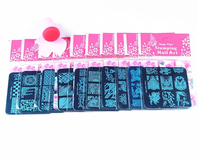 10 Pcs Nail Stamping Plates + 1 Stamper + 1 Scraper Lace Flower Animal Pattern Nail Art Stamp Stamping Template Image Plate Nail Art Stamper Scraper Nails Tool (A01-010)