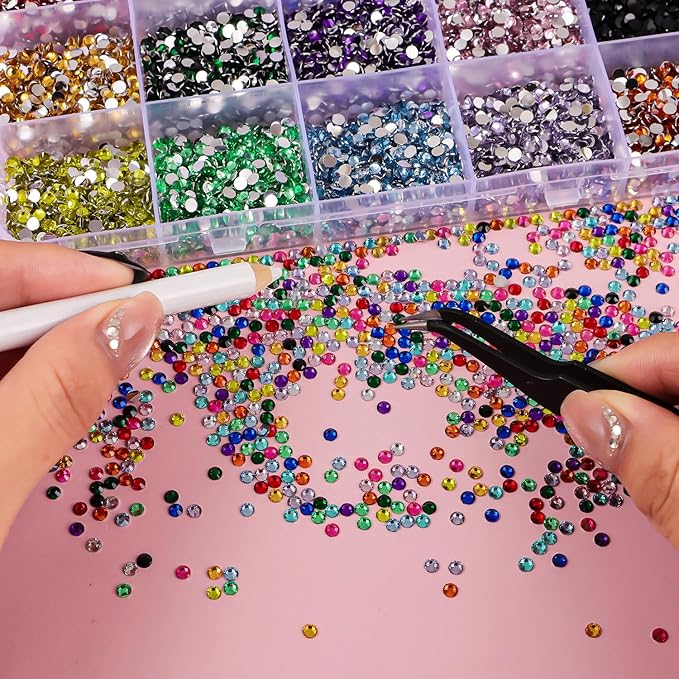 15000Pcs Flatback Rhinestones for Crafts, 3mm Mixed Color Crystals Rhinestone, Resin Glitter Gems Nail Diamonds Rhinestones for Clothes Accessories DIY