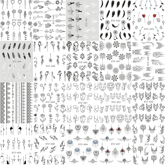 40 Sheets Nail Water Transfer Decals, Nail Art Stickers for Women, Holographic Flowers Pendant Necklace Butterfly Leaf Nail Designs Supplies, Acrylic Nails Decorations DIY Resin Nail Decal Tattoos Set
