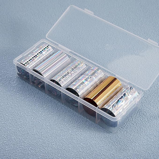 DANNEASY 12 Rolls Aurora Nail Art Foil Transfer, Iridescent Nail Foil Wraps Laser Gold Metallic Nails Stickers Starry Sky Holographic Nail Foils Design for Women Nails Supplies