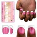 NOVO OVO Extra Short White French Tip Nail Tips, XS XXS Square Round ROSE PINK, for Wide & Short Nail Beds, Thick Full Cover Press on for Women Men, Soft Gel Acrylic Extension kit, 16 Sizes x 224pcs