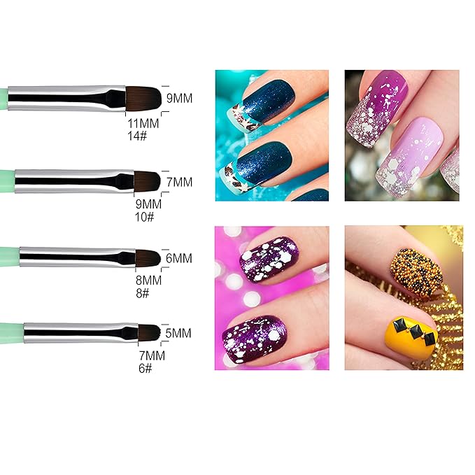 Beaute Galleria - 4pcs Acrylic UV Gel PolyGel Nail Art Brush Set (Size 6, 8, 10, 14), Nail Tips Builder Painting Pen Clean-Up Brush, Wooden Handle with Nylon Hair