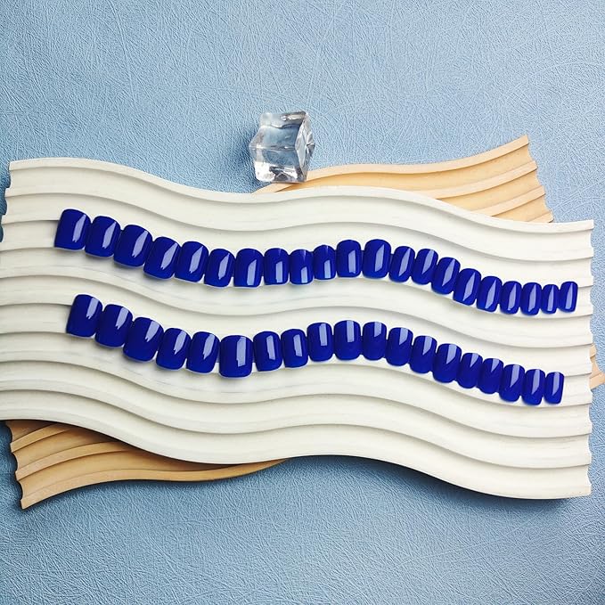 Royal Blue Press on Nails Short Square, Natural Gel Glue on Acrylic, 48Pcs Thick Reusable Fake Nails for Women, Short Coffin Artificial New Solid Color Square