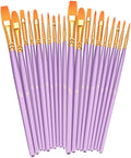 BOSOBO Paint Brushes Set, 2 Pack 20 Pcs Round Pointed Tip Paintbrushes Nylon Hair Artist Acrylic Paint Brushes for Acrylic Oil Watercolor, Face Nail Art, Miniature Detailing & Rock Painting, Purple