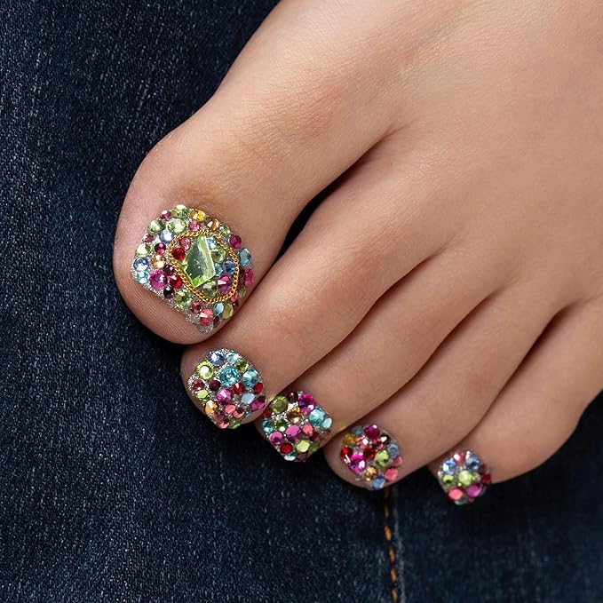 LOVFUL Press on Toenails Precious | 20 PCS Free Size Toe Nails | Reusable Fake Nails for Toe | T175