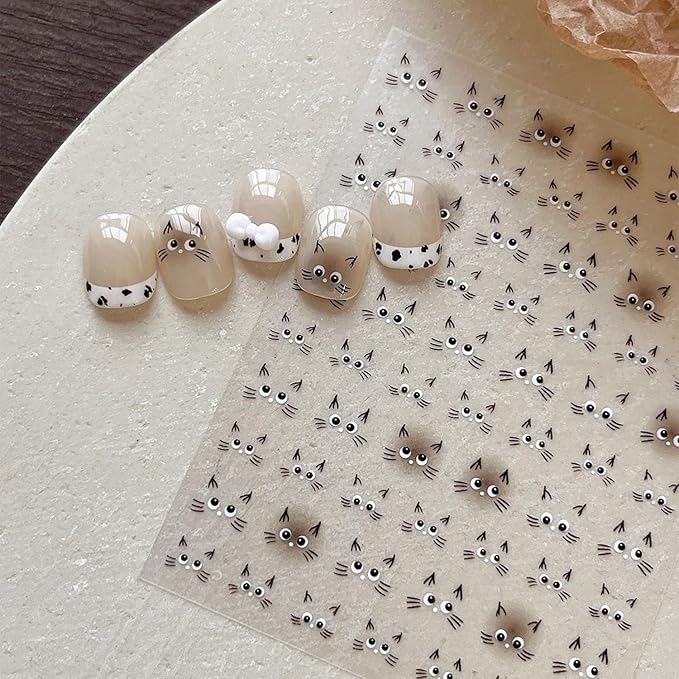 4 Sheets Cats Series Nail Stickers Cats Lover Nail Art Stickers Embossed Nail Decals with Siamese Calico Cat Black Cat Designs Cute DIY Self-Adhesive Nail Art Supplies
