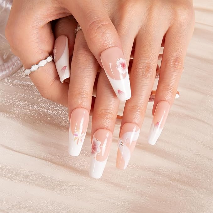 LOVFUL Press on Nails Falling | Handmade with Full Covered Crystals | Reusable Full Cover Nails | Coffin Classic Regular 1.3 in | H277-S