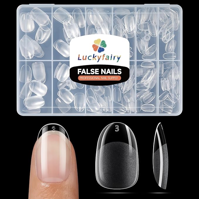 Short Oval Round Nail Tips - 240 Pcs Half Matte Clear Gel Acrylic Nail Tips Full Cover Soft Gel Short Oval Press On Nails Pre-Shaped For Nail Extension Art DIY Salon 12 Sizes