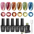 beetles Gel Polish Golden Mirage Cat Eye Gel Nail Polish Set - 6 Colors Glitter Gel Nail Polish Kit Pink Red Green Blue Brown Magnetic Shine Soak Off UV Salon DIY Manicure Gift for Women
