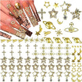 85PCS Star Nail Charms for Acrylic Nails,Gold Star Planet Cross Alloy Nail Art Decoration, Nail Stones Nail Jewels Accessories for Nail Art Supplies Manicure Craft DIY, Medium