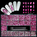 14 Types of 700 Rose Pink Diamonds + 2100 Flat Rhinestones Mix 20 Styles Flatback DIY Crafts Rhinestone Crystals 3D Ornament‌s Flat Back Stones Set + Tweezers + Drill Pen