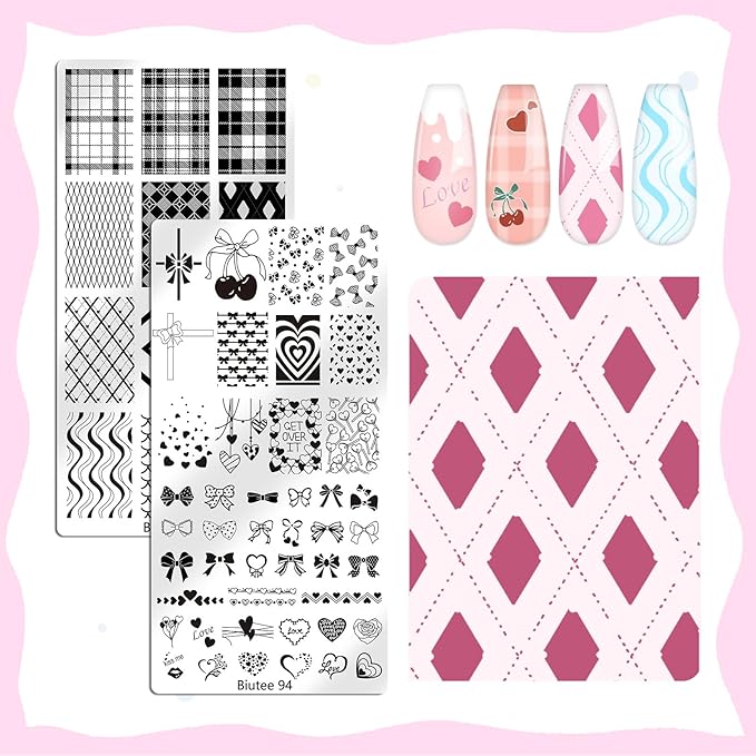 Biutee 10PCS Nail Art Stamping Plates Set Nail Stamper Kit with Nail Stamper Scraper and Storage Bag, Nail Stamp Plate Butterfly Starry Sky Flower Bowknot Design Nail Stamping Kit