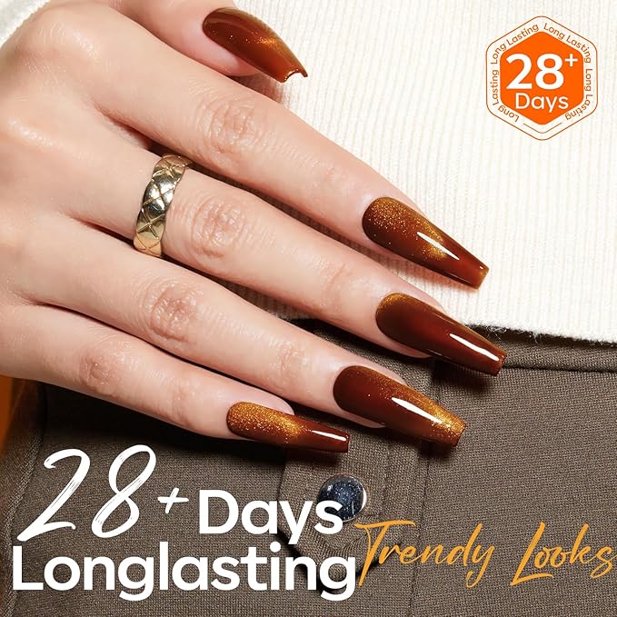 modelones Cat Eye Gel Nail Polish, Glitter Brown Magnetic Nail Polish with Magnet Soak Off U V Winter Gel Polish Shimmer Nail Art Top Coat Manicure Salon DIY