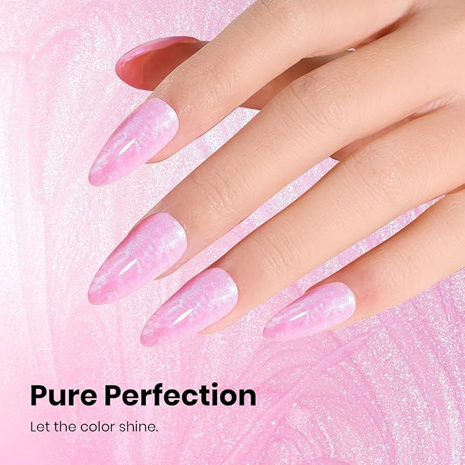 Beetles Pearl Gel Nail Polish - 15ml Stay Shining Nebula Pink Glow Gel Polish Pink Shimmer Blue Sparkle Thread Effect Nail Art Uv Led Home Salon Long-Lasting Soak-Off Nail Gel Gift for Women