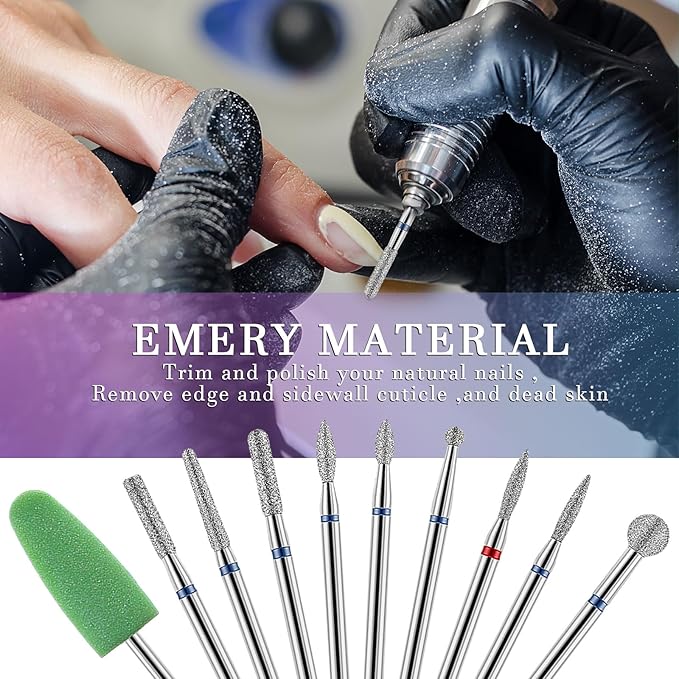 10pcs Nail Drill Bits Set for Manicure, Diamond Bits Drill Kit for Nails Professional Russian Cuticle Removal Bits Manicure Set Professional for Home Salon