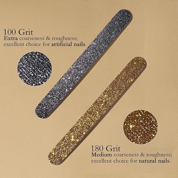 Glitter Colorful Nail File Strips - Manicure and Pedicure Nail Buffers - Double Sided Filers for Shaping and Smoothing Toenails and Fingernails (Regular, 10)