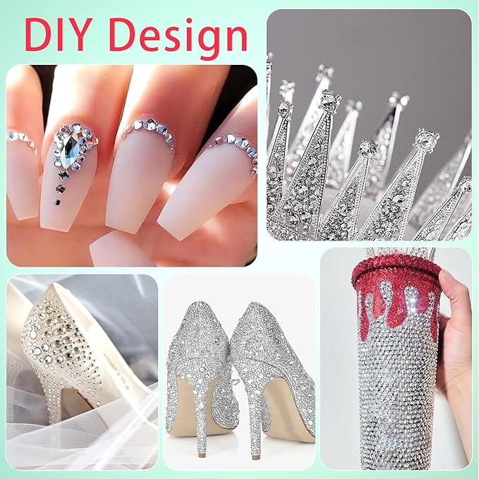 White Rhinestones for Bedazzling with B7000 Jewelry Glue, Resin Rhinestones for Crafting Crafts DIY, Bedazzler Kit Gems for Clothing Shoes Tumblers Fabric Nail Art Assorted Size 2/3/4/5mm