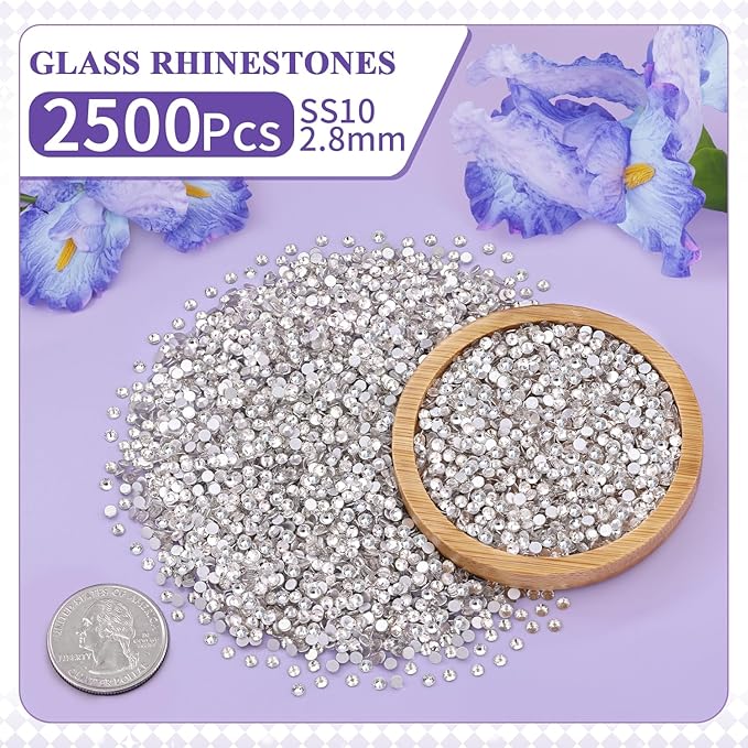 2500PCS SS10/2.8mm Crystal Rhinestones (Clear), Bedazzling Flatback Glass Rhinestones for Crafting Decor, Gems Diomand Charms for Tumbler Shoes Clothing Mugs Nail Art
