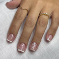 White French Tip Press on Nails Short Square Silver Lines Fake Nails Pink Stick on Nails Reusable Glossy Acrylic False Nails Press ons Artificial Glue on Nails for Women 24 Pcs