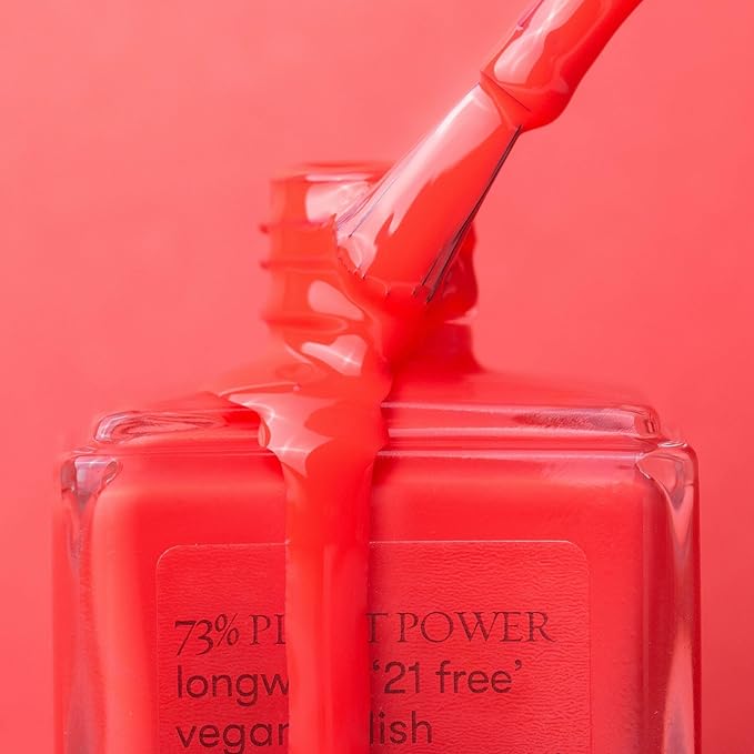 Nails Inc Plant Power Nail Polish, Time for a Reset, Warm Coral, 73% Plant-Based, Long Wearing, Quick Dry, High Shine Gel Like Finish, 21-Free, Vegan & Cruelty Free Nail Polish, 0.47 Fl Oz
