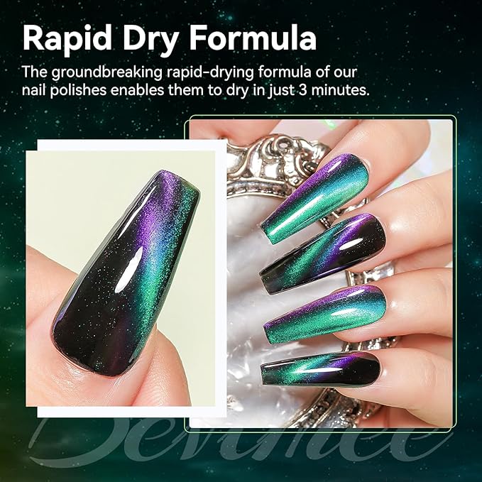 Magnetic Nail Polish Quick Dry Cat Eye Nail Polish Non Gel for Fingernail Air Drying Fast Green Nail Lacquer Salon-Quality Manicure Gift For Women Girls