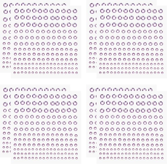 PATIKIL 1320 Pcs Acrylic Gem Sticker, 4 Size 3/4/5/6mm Self Adhesive Rhinestones Face Gem Stones Bling Jewelry for Nail Art Craft Clothes DIY Makeup Decoration Party, Light Purple