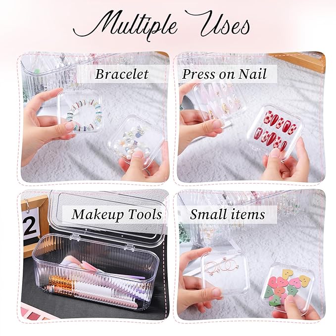 Press On Nail Packaging Box 14 PCS Clear Press On Nail Storage Boxes and 1 Big Storage Box with 54 Pcs Adhesive Double Sided Tape, Acrylic Nails Display Case Independent Packaging Dustproof