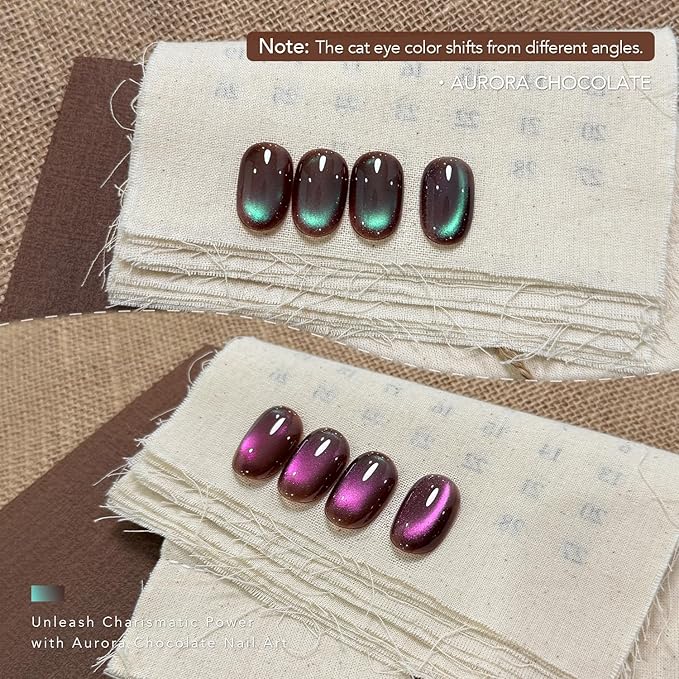 GAOY Brown Glassy Cat Eye Gel Nail Polish, 16ml Glitter Holographic Gel Polish with Magnet, Reflective Translucent UV Light Cure, 4307 Aurora Chocolate