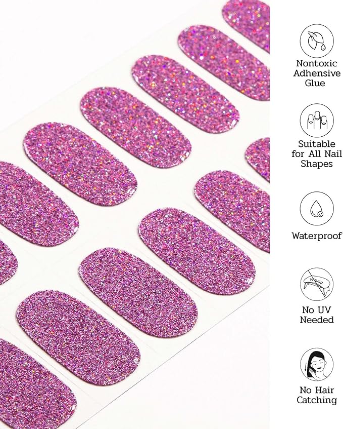 Nail Polish Strips (No UV Lamp Needed) - 22 Pcs Salon Quality Gel Nail Stickers - Long Lasting Wraps (Cherry ICY)