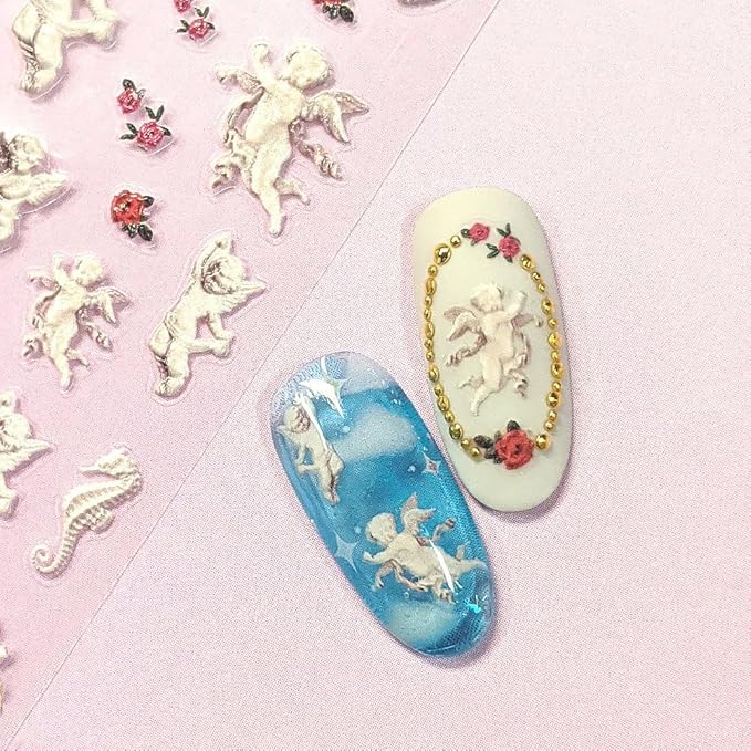 Daily Charme Self-Adhesive Nail Sticker Bundle Cupid Nail Art Stickers Decals Rose Flowers Love Heart Cupid Nail Art Design Stickers Valentine's Day Nail Decorations for Women DIY Manicure
