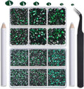 NCB Hotfix Iron on 8000pcs Crystal Rhinestones Round Gem for Crafts Decoration DIY Jewelry Making with a Tweezers and 2 Picking pens (Emerald, 6Sizes SS4-SS30)
