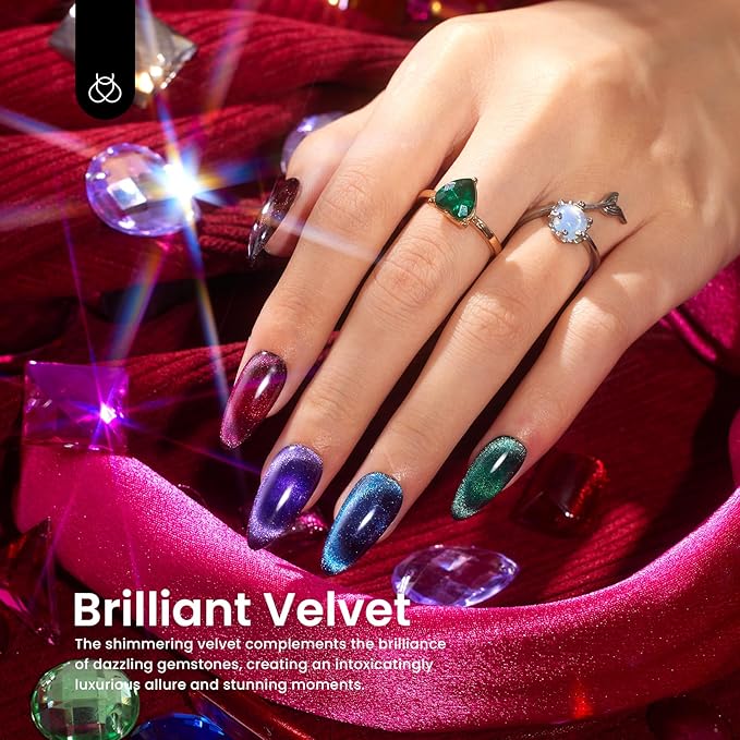 Beetles Cat Eye Gel Nail Polish Set 6 Colors, Glitter Red Shiny Burgundy Purple Magnetic Effect with Beetles 6 Colors Cat Eye Purple Pink Gel Nail Polish Set with Magnet and Double-ended Pen
