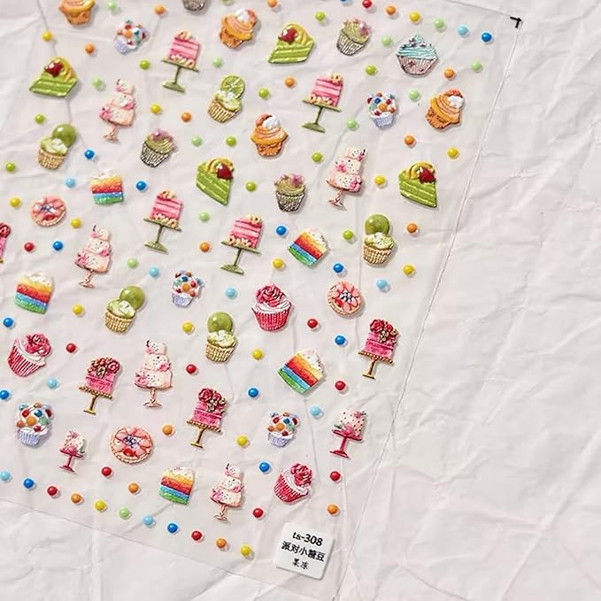 Dedyel Food Nail Art Stickers 3D Cake Dessert Donut Ice Cream Cookies Fruit Bread Self-Adhesive Nail Stickers for Women Girls Kids