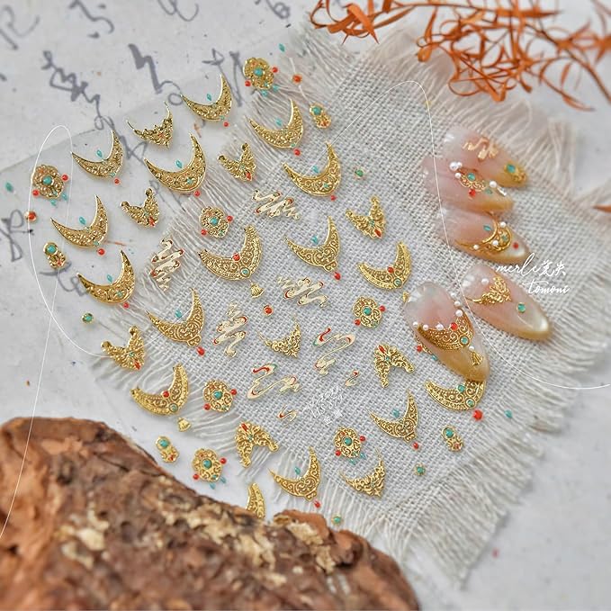 Gold Nail Stickers Golden Frame Nail Art Decals French Tip Nail Art Stickers with Design 5D Embossed Self Adhesive Nails Charms for Women Girls Manicure Decoration Accessories 2 Sheets